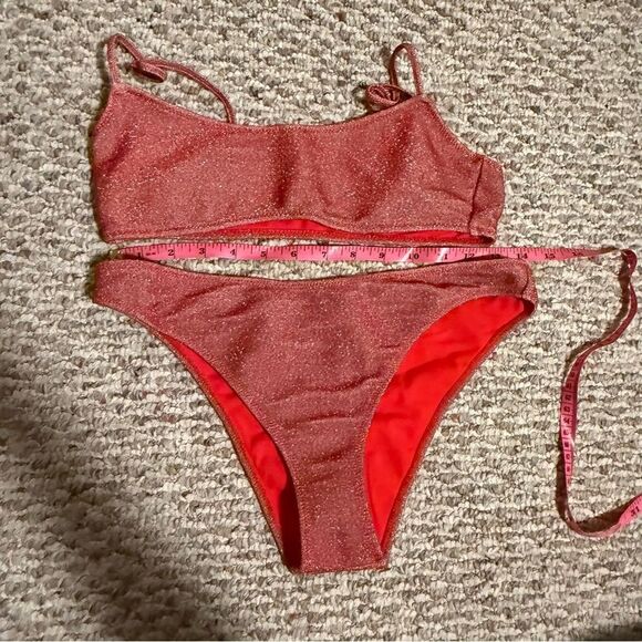 Kendall & Kylie Red Shimmer Bandeau Bikini- Size Small - Picture 7 of 10